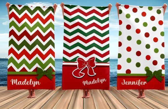 Personalized Towel with Xmas Pattern, Birthday Anniversary Vacation Gift, Best Christmas Gift for Family Friends Kids, Pool Beach Bath Gift
