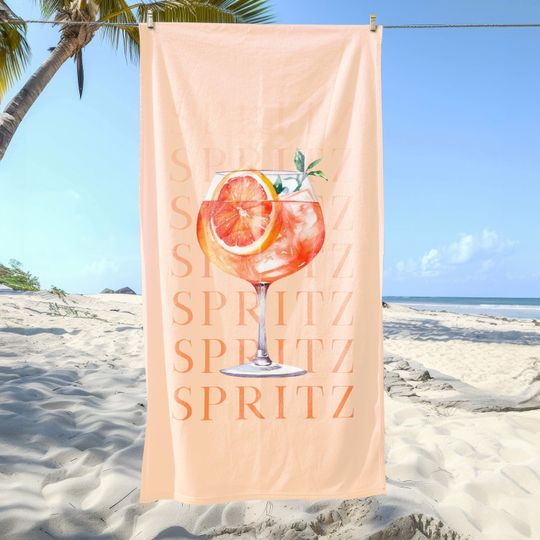 Retro Beach Towel Cocktail Towel Aperol Spritz Towel Minimal Birthday Gift Vacation Best Friend Gift for Her Bachelorette Gift Christmas