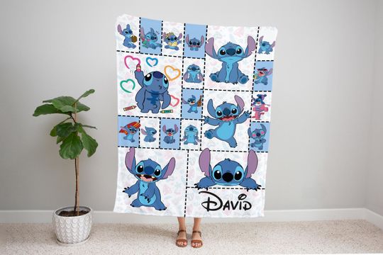 Personalized  Blanket, Custom Name Stitch Blanket, Best Christmas Gift, Baby & Kids Throw with Stitch, Cozy and Personalized Disney Gift