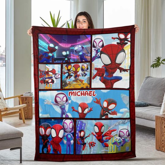 Personalzied Spiderman and His Amazing Friends Birthday Blanket, Cartoon Blanket, Gift For Him/ Her