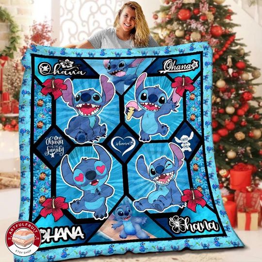Personalized Name Lilo And Stitch So Cute Blanket, Premium Sherpa Blanket, Stitch Fan Gift Blanket, Christmas Gift
