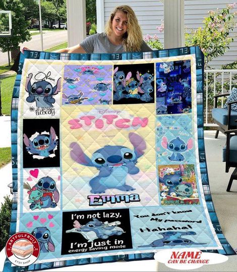 Personalized Name Lilo And Stitch Blanket, Premium Sherpa Blanket, Stitch Ohana Fan Gift Blanket, Stitch Blanket