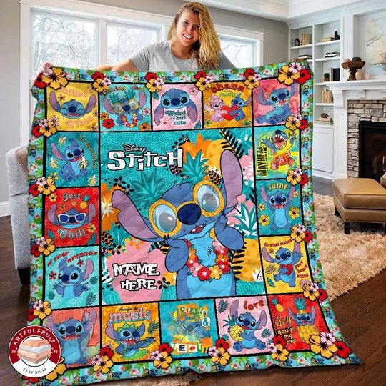 Personalized Name Lilo And Stitch So Cute  Blanket, Premium Sherpa Blanket, Stitch Fan Gift Blanket, Christmas Gift
