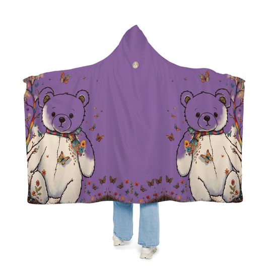 Fall Bear Lt Purple Hooded Blanket | Winter | Christmas Gift