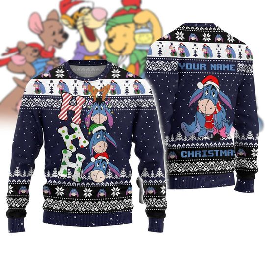 Eeyore Ugly Christmas Sweater, Winnie The Pooh Movie Sweatshirt, Disney Movie Hohoho Shirt For Kids, Eeyore Santa Hat Sweater