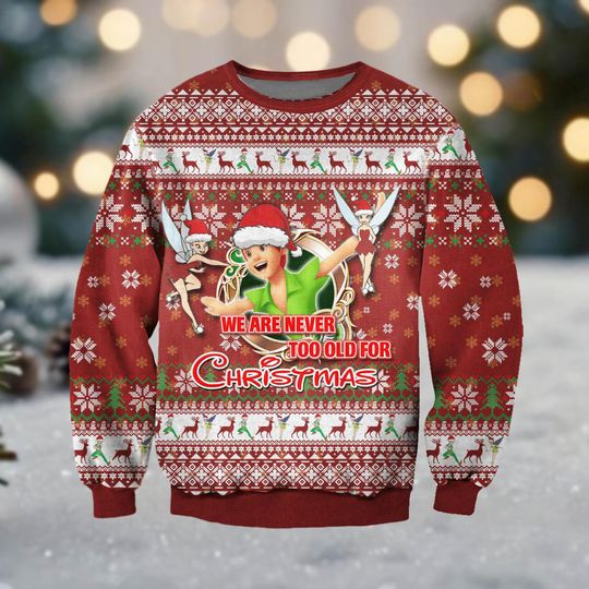 Peter Pan Ugly Christmas Sweater, Peter Pan Xmas Sweatshirt, Tinker Bell Holiday Sweater, Disney Ugly Sweater, Gift For Women Men Kid