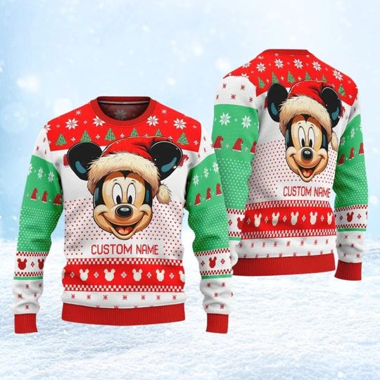 Personalized Mickey Christmas Ugly Sweater, Disney Holiday Sweater, Mickey Mouse Shirt, Cute Santa Christmas Sweatshirt, Xmas Crewneck