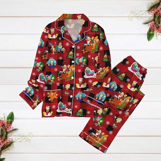Christmas Pajamas Set, Simpson Family Pajamas, Homer Marge Bart Simpson Pajamas, Disney Cartoon Xmas Pajamas, Matching Pajamas