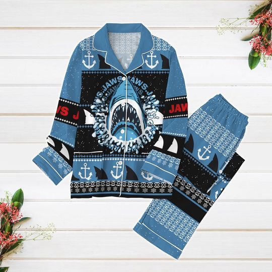 Christmas Jaws Movie Pajamas, Shark Xmas Pajamas, Horror Movie Women Pajamas, Animal Lover Family Pajamas, Holiday Pajamas Gift