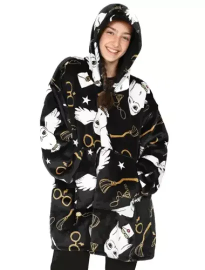 Harry Potter Hedwig Girls Black Oversized Blanket Hoodie