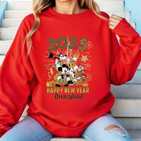 Disneyland 2025 Happy New Year Shirt, Mickey And Friends Family Matching Christmas Sweatshirt, Christmas Party Tee, Holiday Gift Shirt