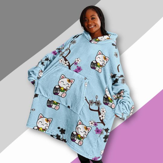 Lucky Cat Asexual Blanket Hoodie | Christmas Gift | Winter Wear
