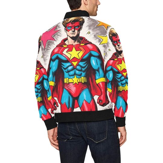 Bomber Jacket Retro Art Cartoon Jacket Comics Supe Hero Superhero Cartoon