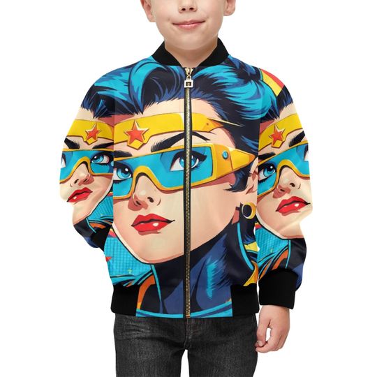 Bomber Jacket Superhero Graffiti Superhero Retro Art Cartoon Comics Girl Woman