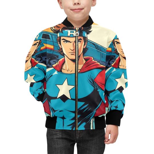 Bomber Jacket with Pockets Superhero Graffiti Superhero Retro Art Cartoon Comics