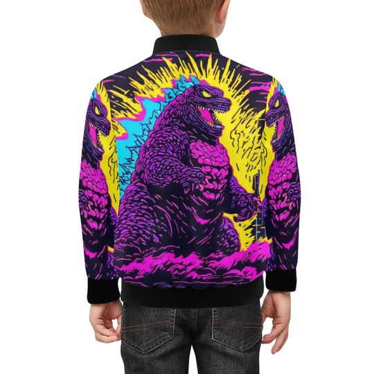 Bomber Jacket with Pockets god zilla Gojira Kaiju Neon Comics Retro Art