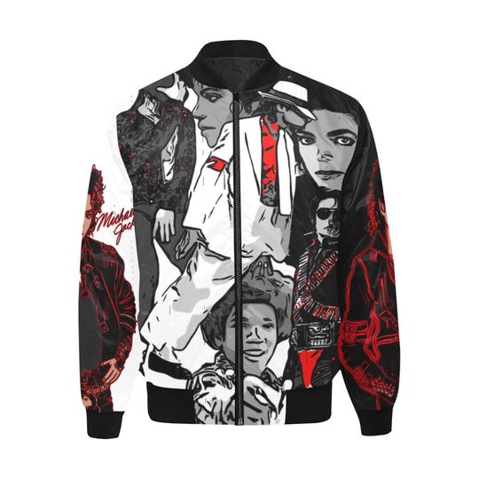 Urban Streetwear, RnB, Michael Jackson, King of Pop, Pop of Red, Black and White Bomber Jacket