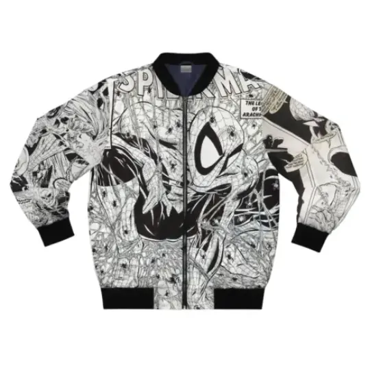 Black & White Amazing Spiderman Comic Book Father's Day Bomber Jacket