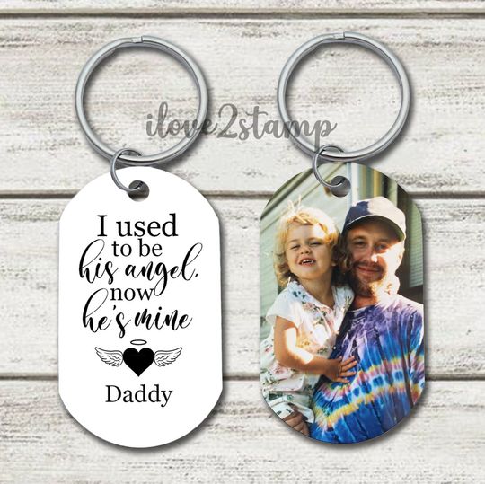I Was His Angel Now He's Mine, Memorial Gift For Loss Of Father Remembrance Gift, Personalized Photo Keepsake, Dad Sympathy Gift In Memory