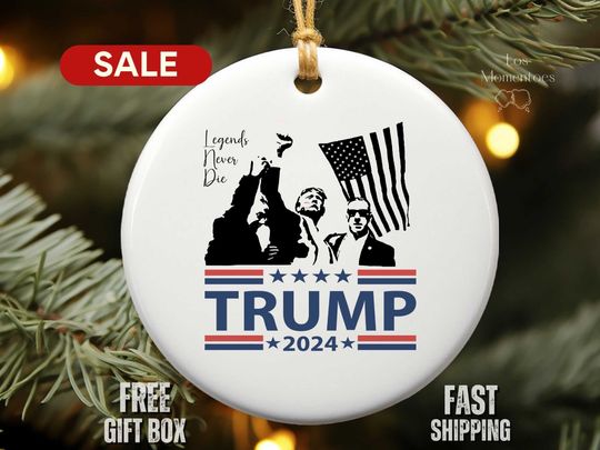 Trump 2024 Legends Never Die Ornament | Donald Trump Rally Keepsake | Patriotic Christmas Ornament | Election Gift for Trump Supporters