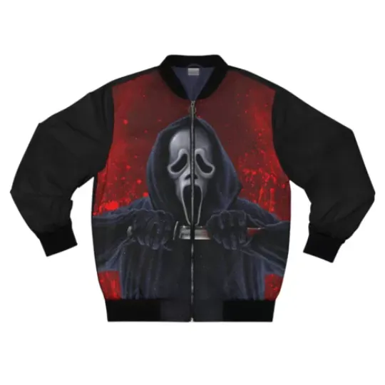 1990's Horror Film Scream Ghostface Happy Halloween Bomber Jacket