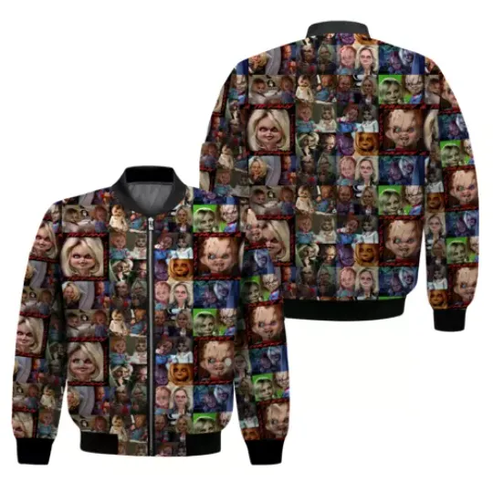 Chucky And Tiffany Horror Doll Couple Happy Halloween Bomber Jacket