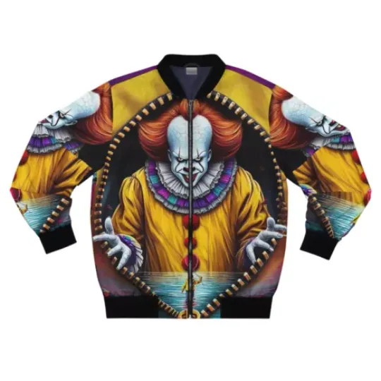 Horror Pennywise Clown Zipper Pattern Halloween Movie Bomber Jacket