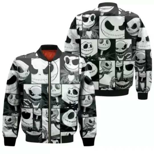 Jack Skellington Faces Nightmare Before Christmas Halloween Bomber Jacket