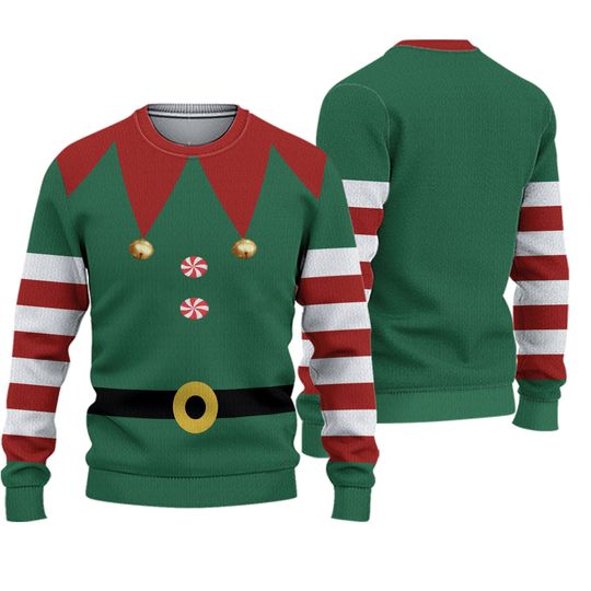 Ugly Christmas Sweater Tunic Elf Bell Sequin Peppermint Faux Belt Fuzzy Women XL