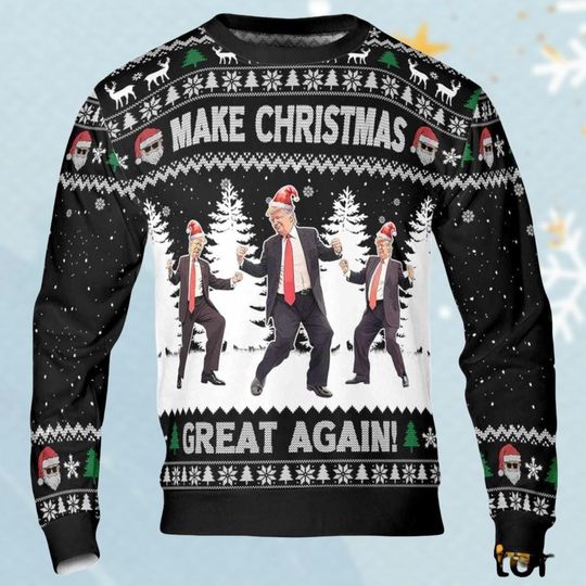 Christmas Trump Ugly Sweater, Trump Make Christmas Sweater, Trump Merry Christmas Snowflake Sweatshirt, Funny Trump Santa Xmas Shirt