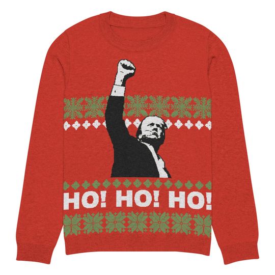 Premium Knitted Trump 2024 Christmas Sweater - Red Ugly Christmas Sweater HO! HO! HO!