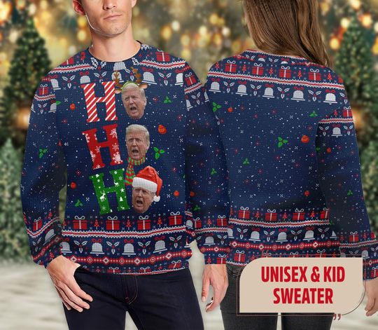 Ho Ho Ho Santa Trump Ugly Christmas Light Sweater, Trump 2024 Ugly Sweater, Funny Trump Xmas Sweatshirt For Family, Trump President Gift