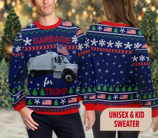 Garbage For Trump Ugly Christmas Sweater, Trump Garbage Truck Sweatshirt, Funny Trump Trash Truck Christmas Sweater, Trump Won Gifts