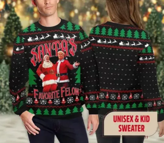 BG Santas Favorite Felon Trump Ugly Christmas Sweater, Christmas Party Xmas Swea