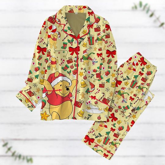 Christmas Pooh Pajamas Set, Winnie The Pooh Family Pajamas, Pooh Bear Holiday Pajamas, Disney Movie Xmas Pajamas, Pajamas For Party