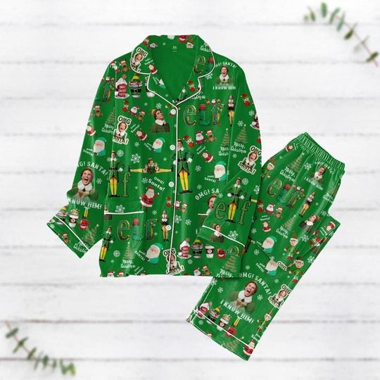 Christmas Elf Pajamas Set, Elf Women Pajamas, Elf Xmas Movie Gift, Holiday Pajamas, Movie Pajamas Family, Matching Christmas Pajamas