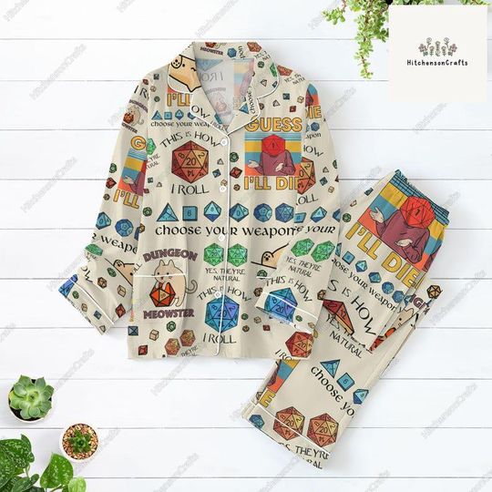 Dungeons And Dragons Pajamas Set, DnD Pajamas Family, DnD Dice Pajamas, Dungeon Master Pajamas For Gamer, Pajamas Pants, Dnd Gifts