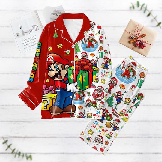 Christmas Super Mario Pajamas Set, Mario Video Game Xmas Pajamas, Gaming Pajamas Family, Holiday Pajamas, Super Mario Lovers Gifts