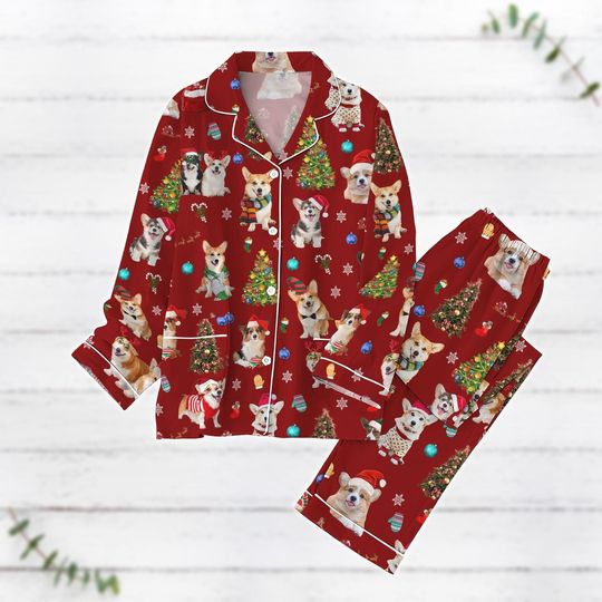 Corgi Dog Christmas Pajamas Set, Corgi Santa Hat Xmas Pajamas, Corgi Lover Holiday Pajamas, Cute Pets Family Pajamas, Dog Owner Gifts