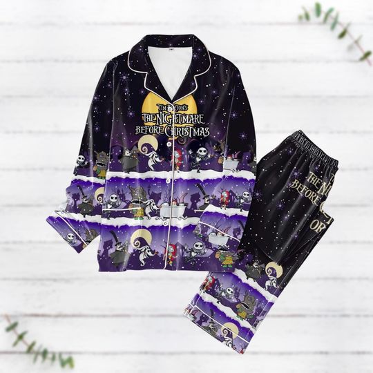 Jack And Sally Pajamas Set, Nightmare Before Christmas Pajamas, Disney Movie Christmas Matching Pajamas, Jack Skellington Xmas Shirt