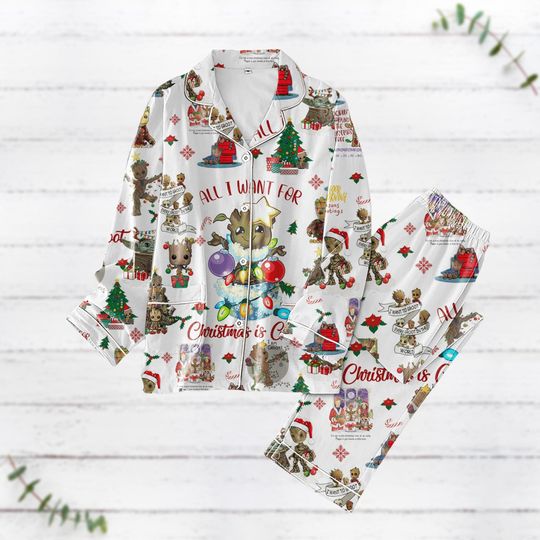 Cute Groot Christmas Pajamas Set, All I Want For Christmas Is Groot Matching Pajamas Family, Midnight Shirt, Disney Holiday Pajamas