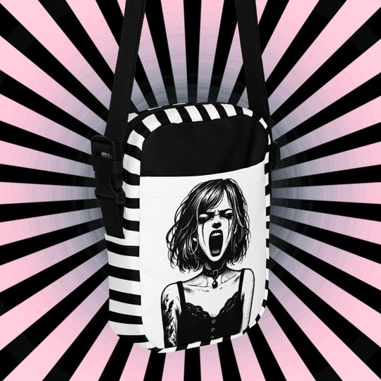 Gothic Girl Screaming Crossbody Bag Ventcore Outcry Utility Purse Goth Punk Grunge Shoulder Bag
