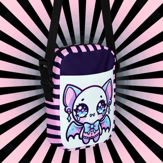 Creepy Cute Spooky Bat Girl Kawaii Crossbody Bag Pastel Goth Grunge Bat Demon Shoulder Bag Purse