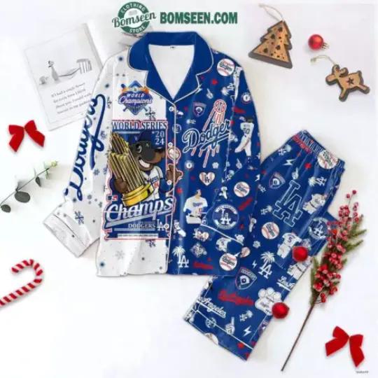 LA Dodgers 2024 Champions Celebrating Polyester Pajamas Set, Family Set Gift