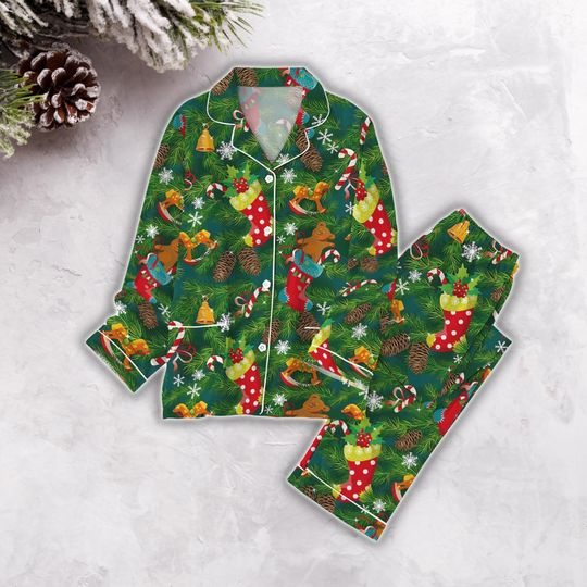 Christmas Pine Tree Pajamas Set, Christmas Holiday Pajamas, Family Matching Pajamas, Xmas Women Pajamas, Pine Pajamas For Party