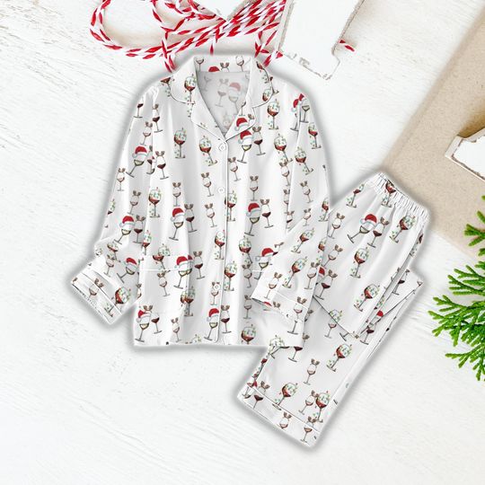 Christmas Red Wine Pajamas Set, Cute Christmas Pajamas Family, Wine Glasses Matching Pajamas Set, Christmas Pajamas, Reindeer Pajamas