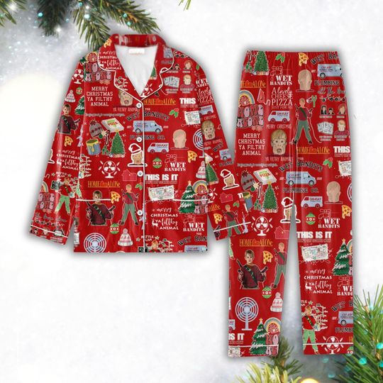 Home Alone Christmas Pajamas, Funny Kevin Pajamas Set, Merry Christmas Movie Pajamas, McCallister Home Security Holiday Pajamas