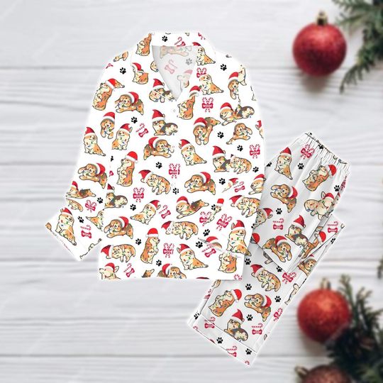 Christmas Corgi Dog Pajamas, Cute Dog Holiday Pajamas, Santa Pet Set Of Pajamas, Family Matching Christmas Set, Xmas Season Gift
