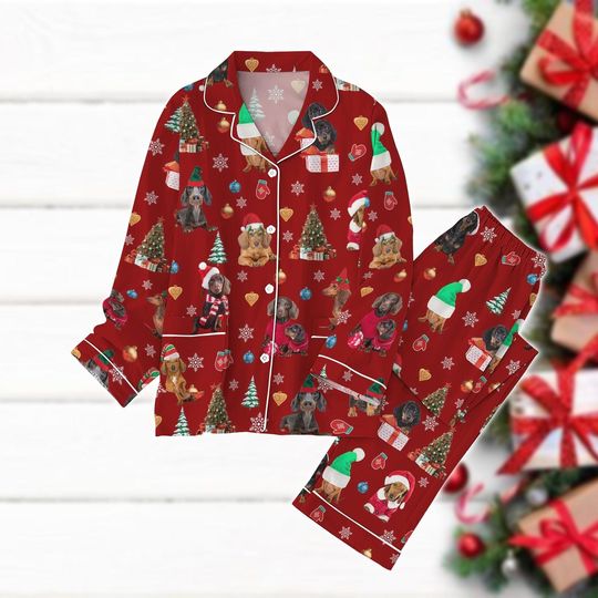 Christmas Dachshund Dogs Pajamas Set, Santa Dog Holiday Pajamas, Dog Breed Pajamas Pants, Matching Pajamas Set, Cute Pet Owner Gift