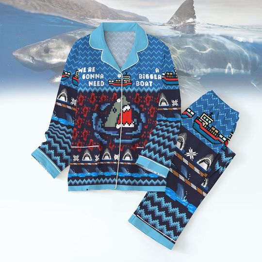 Jaws Shark Christmas Thick Pajamas, Jaws Horror Family Pajamas, Horror Movie Xmas Pj Set Pants, Matching Pajamas Set For Kids Adult